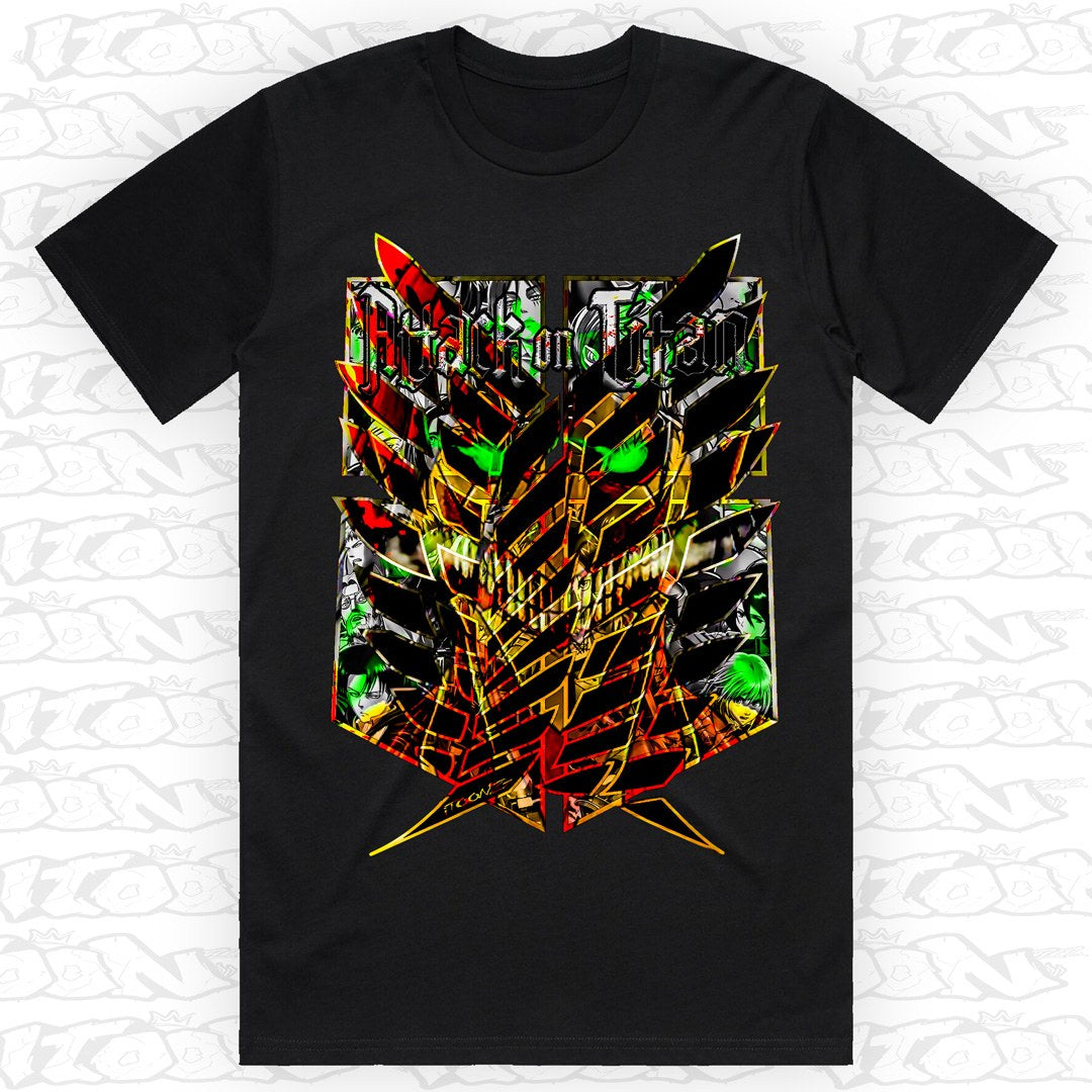 Attack on Titan on a black AS Colour Block tee - Single front print.