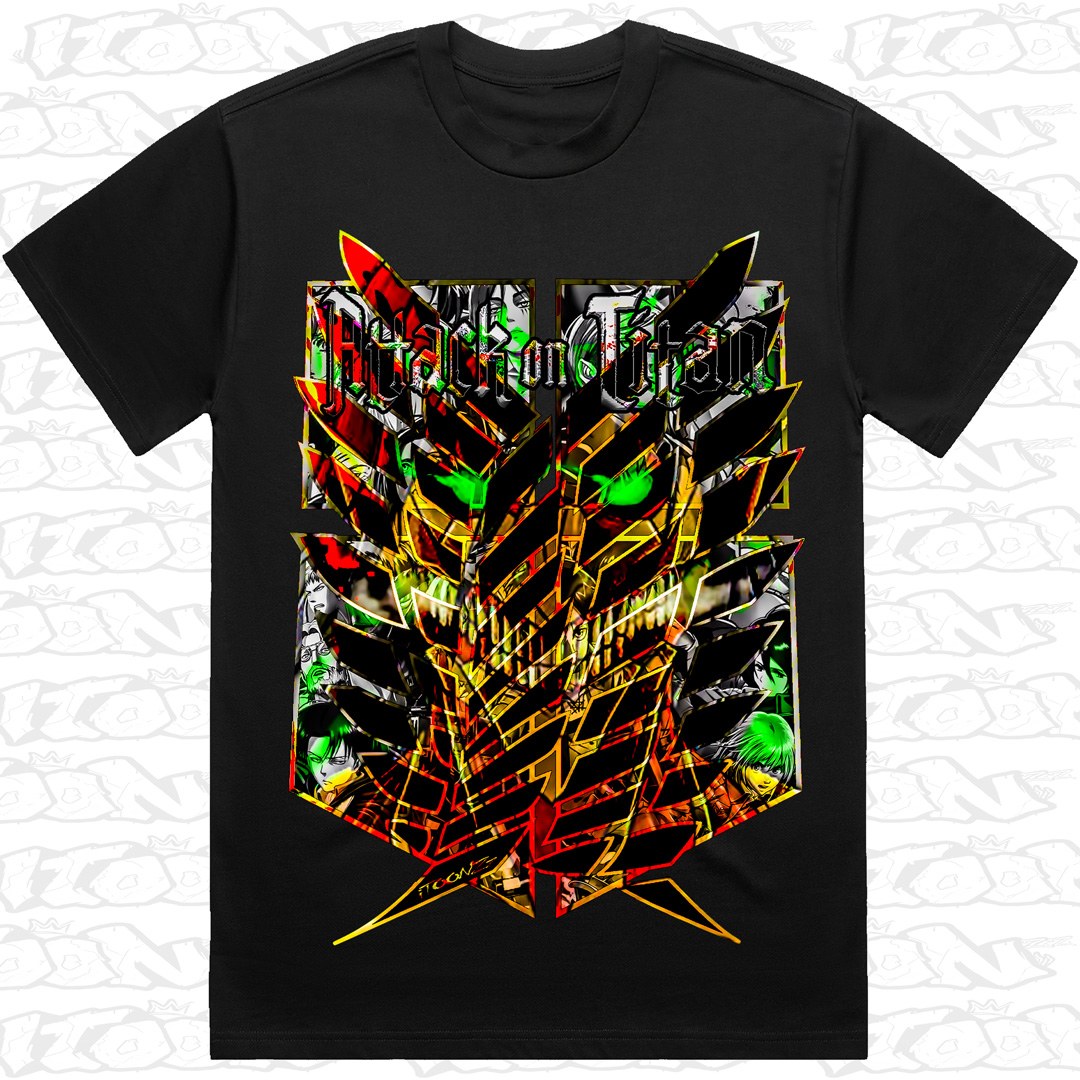 Attack on Titan on a black AS Colour Heavy tee - Single front print.