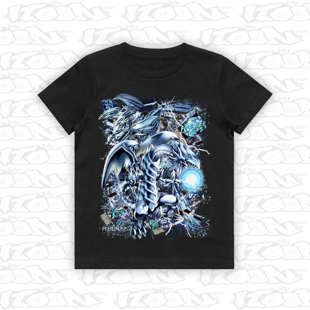 Blue Eyes kids black tee mockup