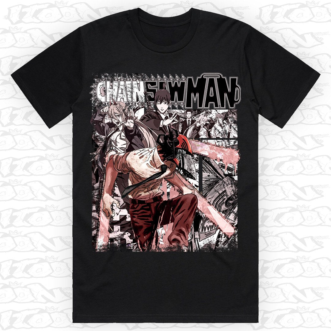 Chainsaw Man on a black AS Colour Block tee - Single front print.