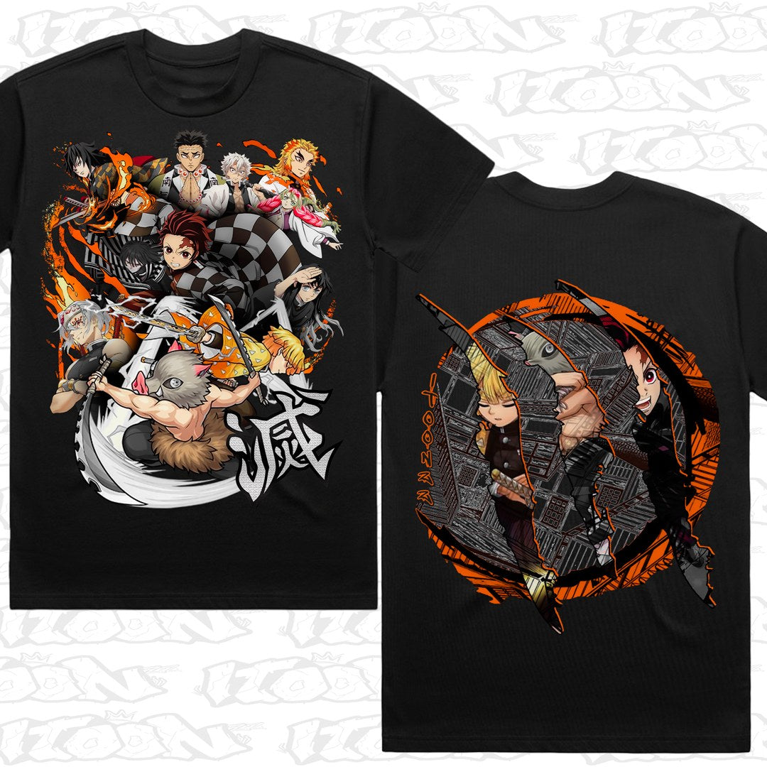 Demon Slayer on a black AS Colour Heavy tee - Front and back print.