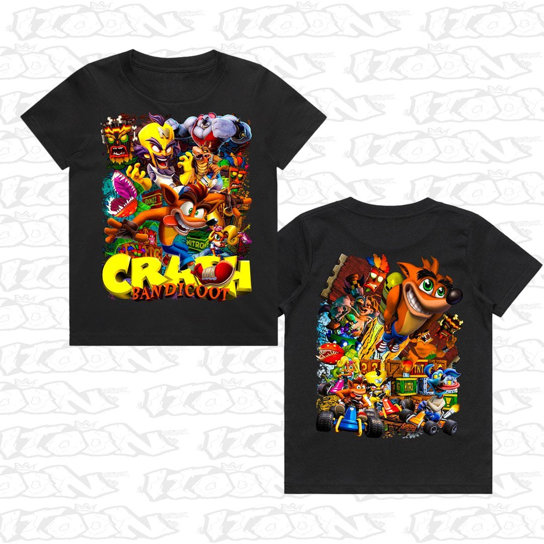 Crash Bandicoot kids black tee mockup