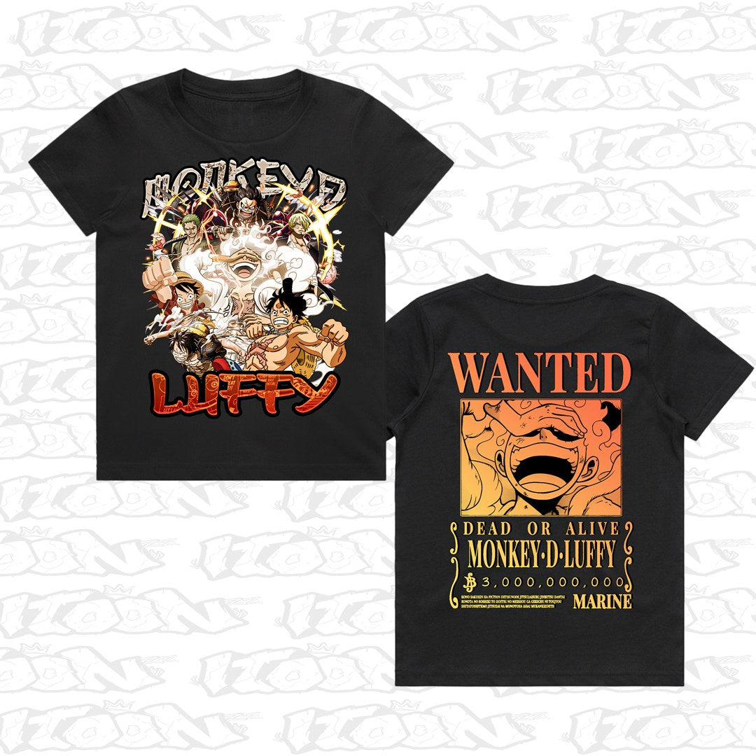 Luffy - Sun God Nika kids black tee mockup