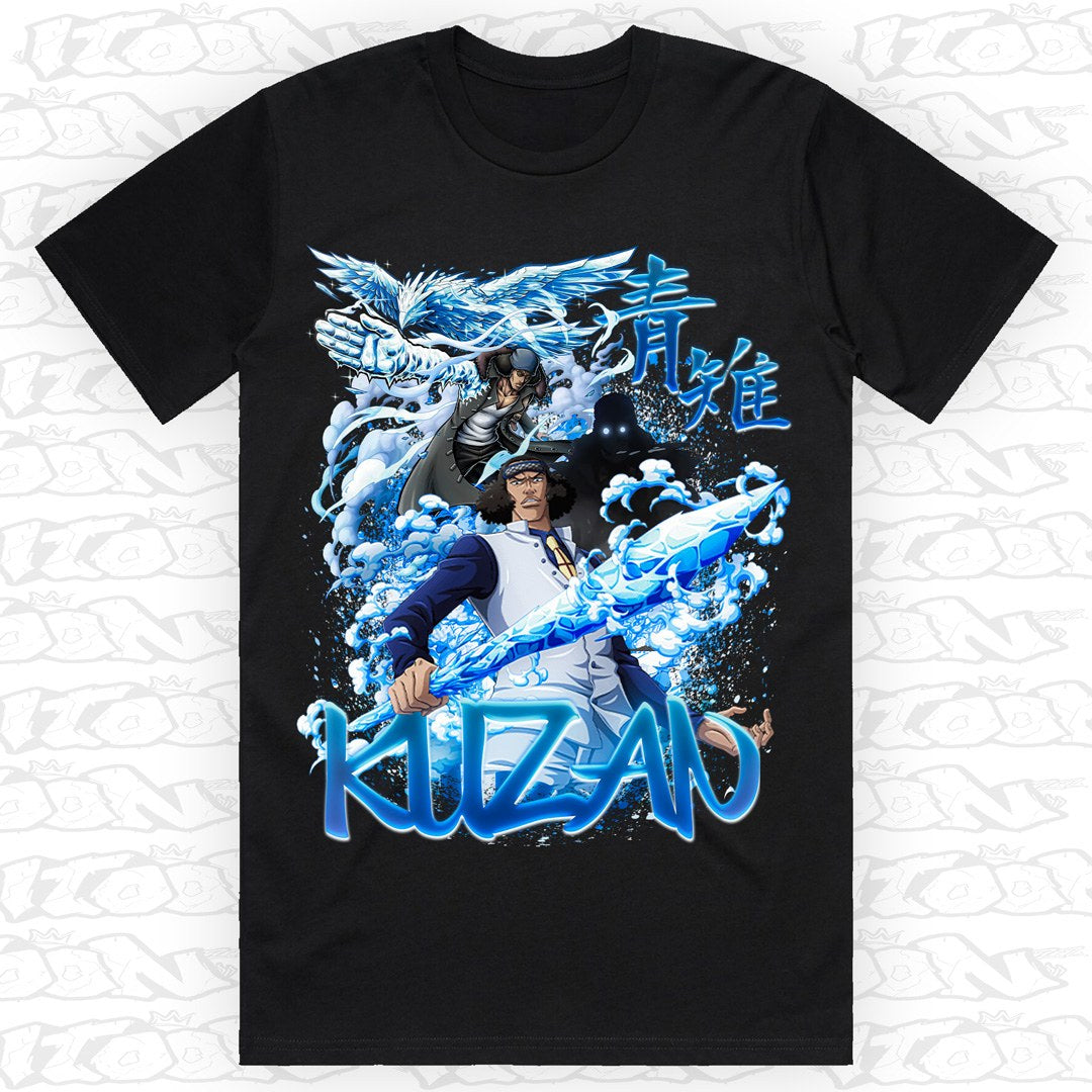 Kuzan on a black AS Colour Block tee - Single front print.