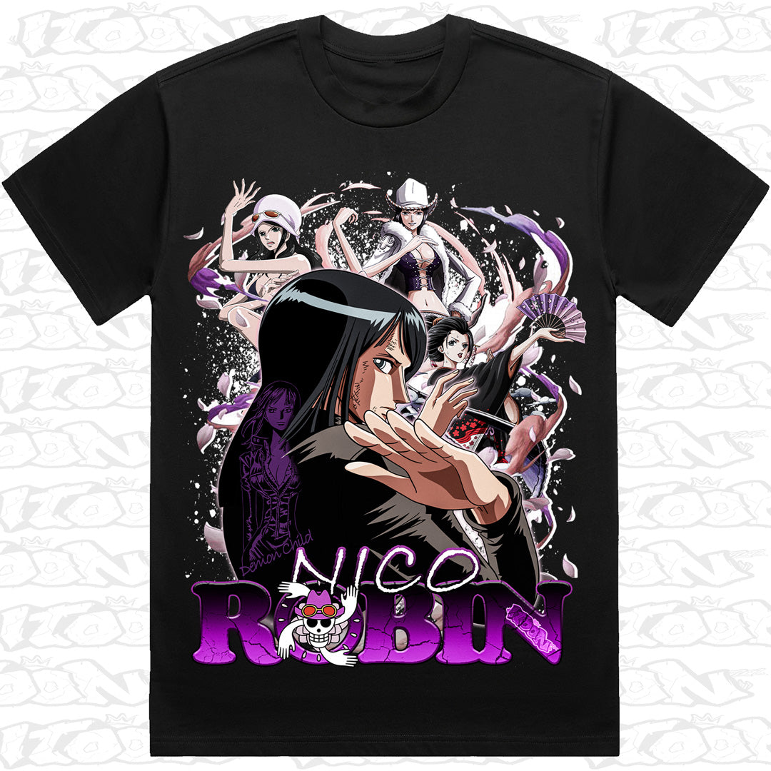 Nico Robin on a black AS Colour Heavy tee.