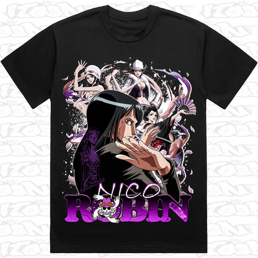 Nico Robin on a black AS Colour Heavy tee.