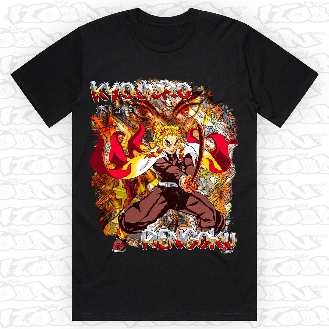 Rengoku on a black AS Colour Block tee - Single front print.