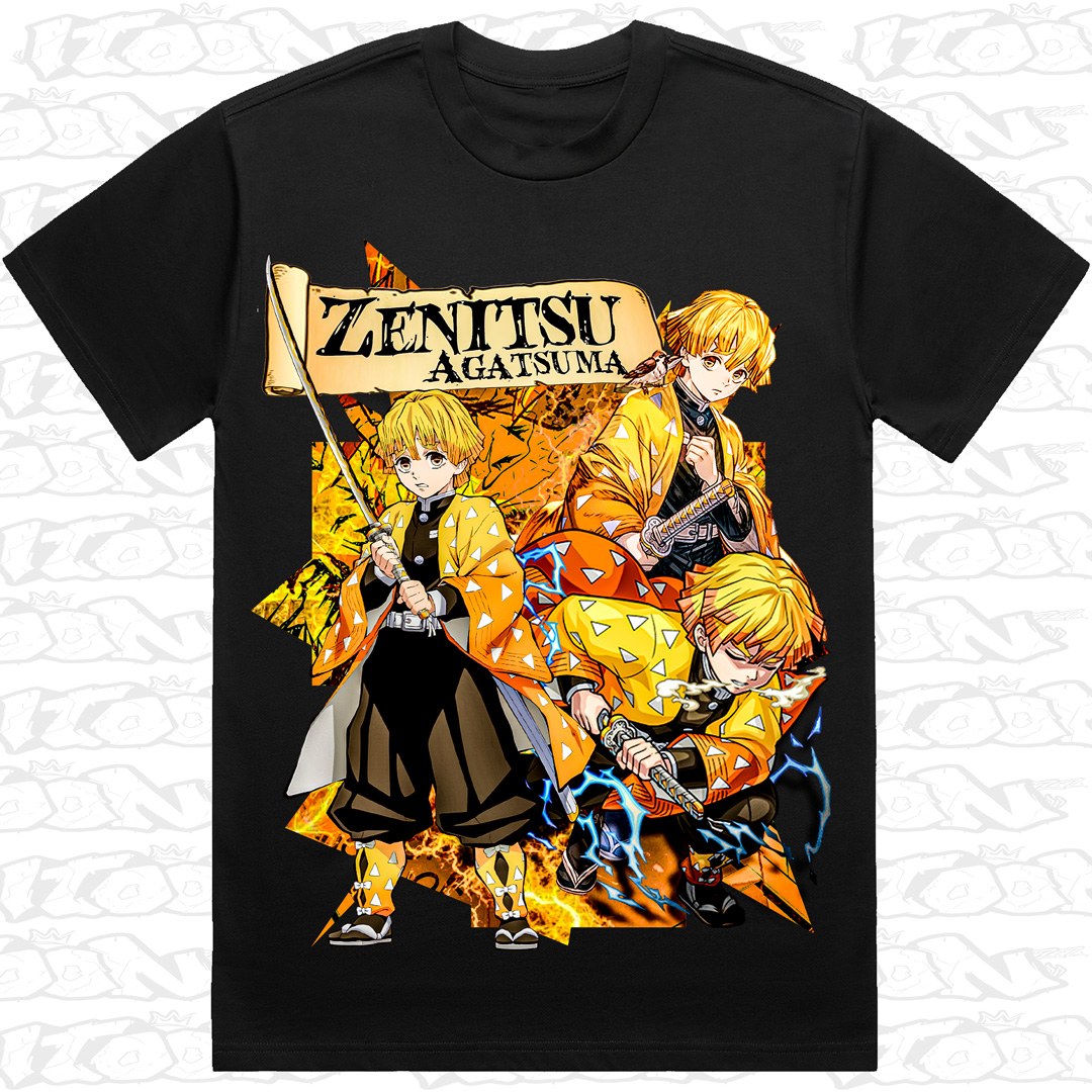 Zenitsu on a black AS Colour Heavy tee - Single front print.