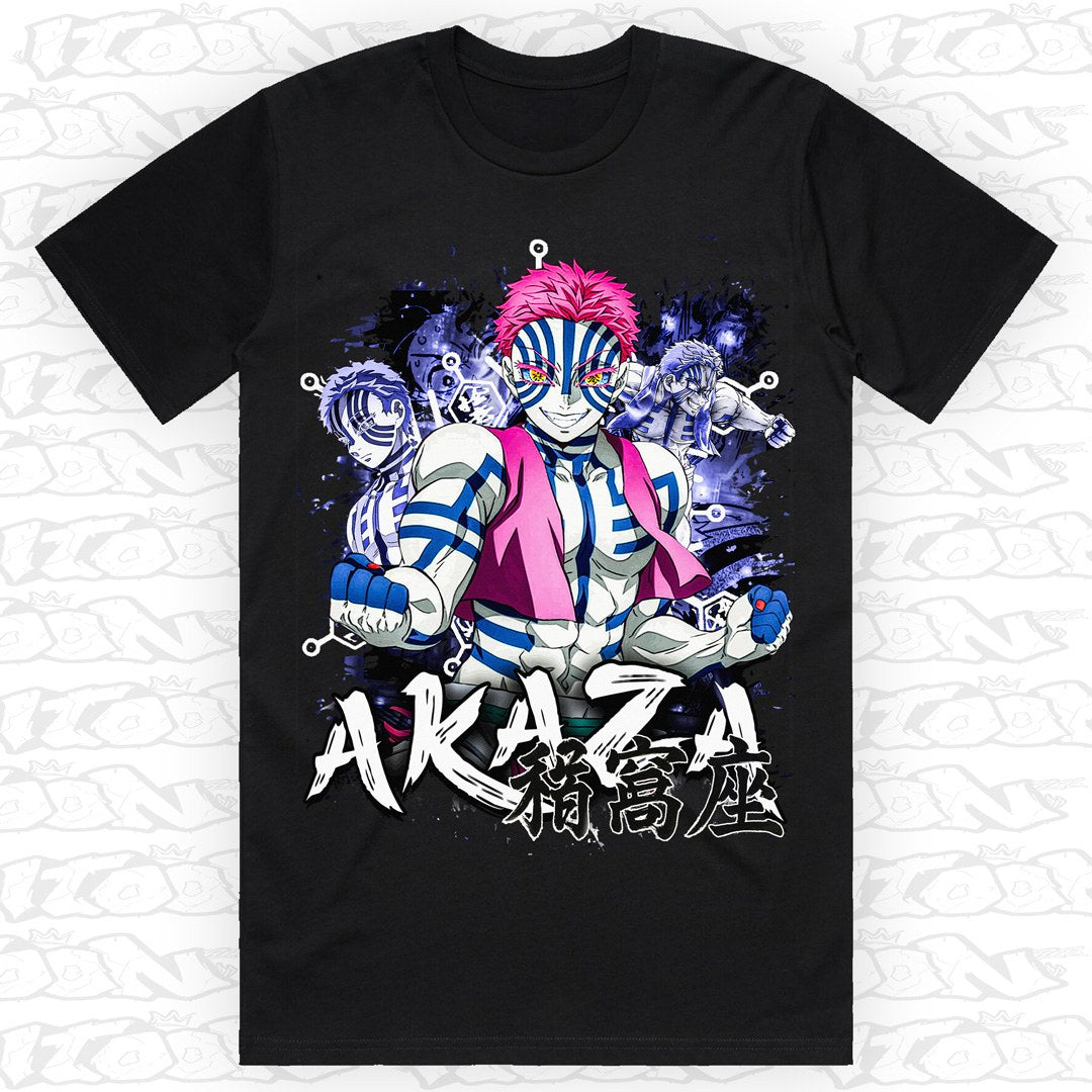 Akaza on a black AS Colour Block tee - Single front print.