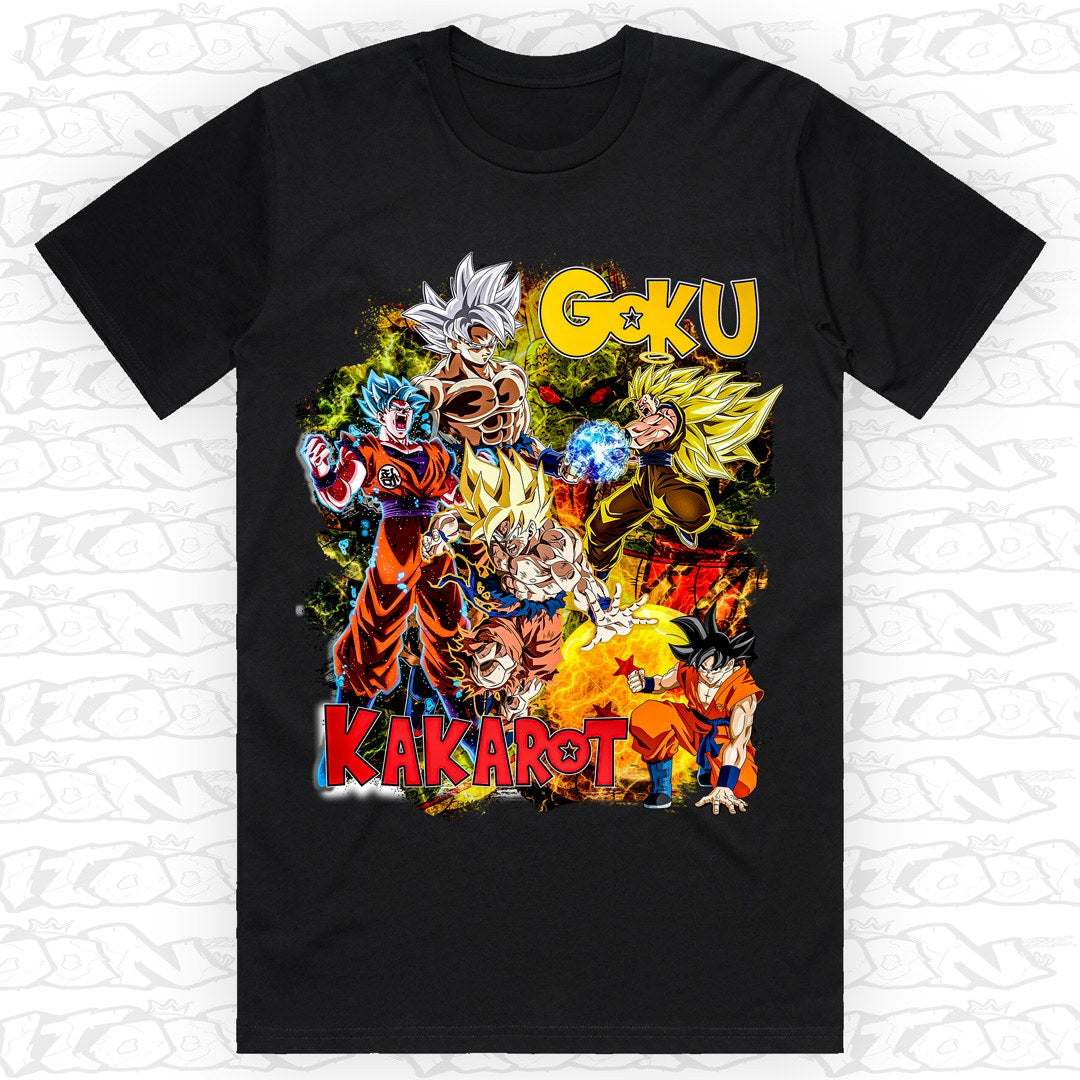 Goku - Kakarot on a black AS Colour Block tee - Single front print.