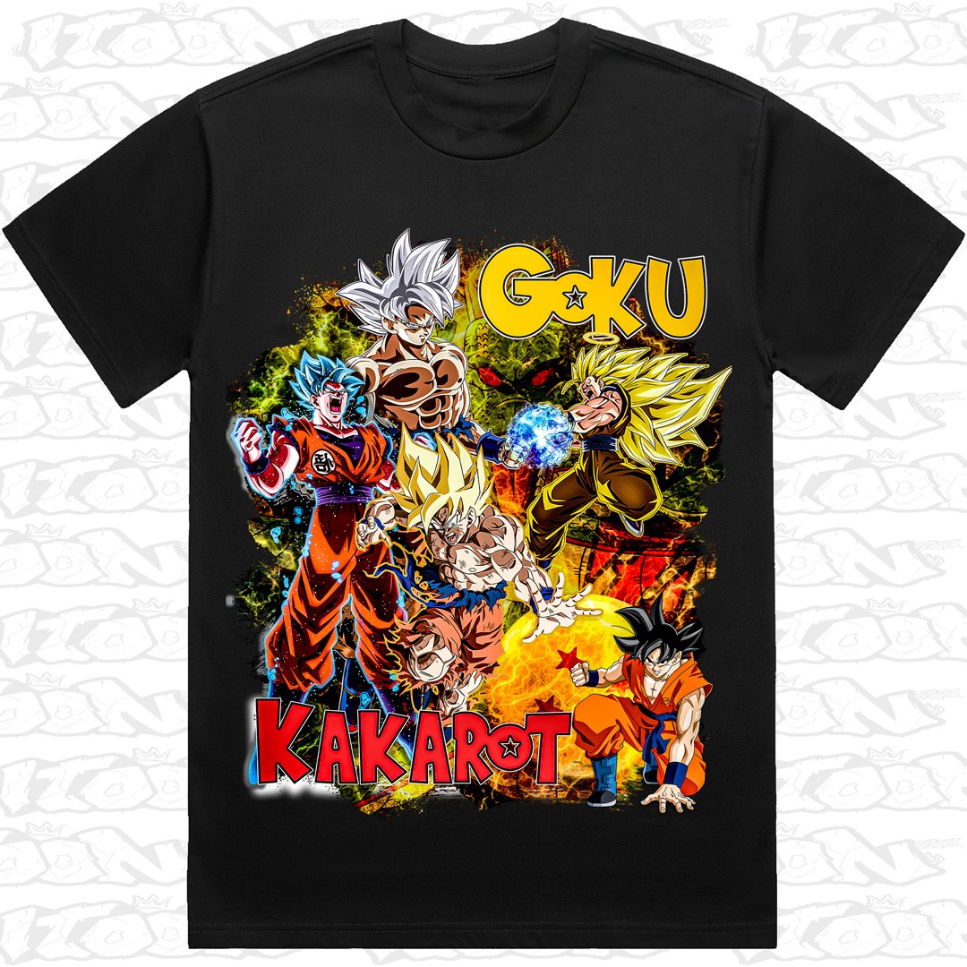 Goku - Kakarot on a black AS Colour Heavy tee - Single front print.