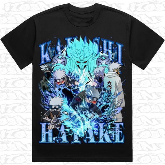 Kakashi on a black AS Colour Heavy tee - Single front print.