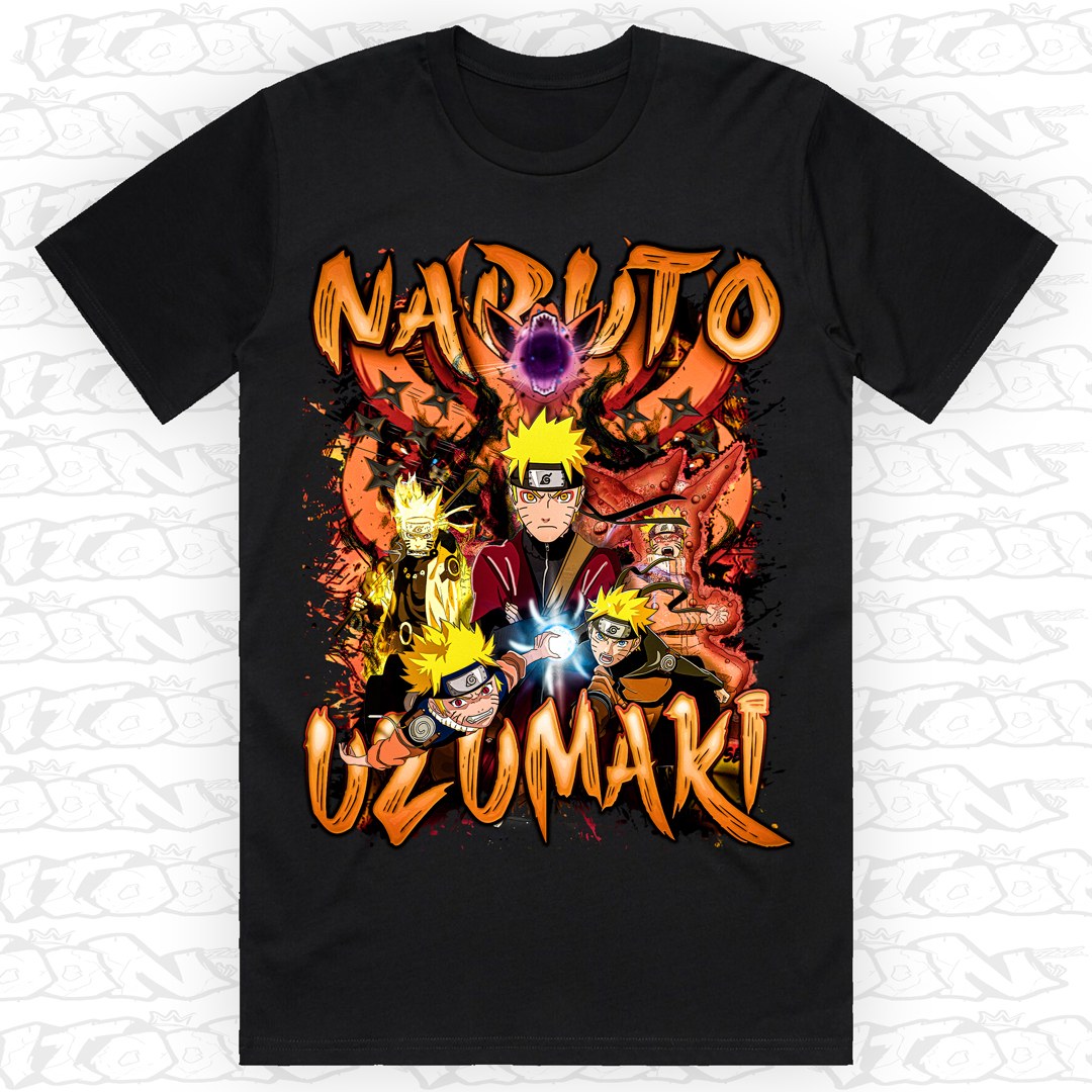 Naruto on a black AS Colour Block tee - Single front print.