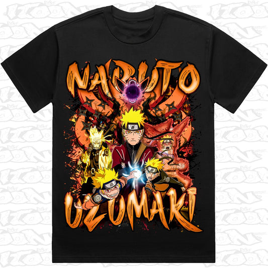 Naruto on a black AS Colour Heavy tee - Single front print.