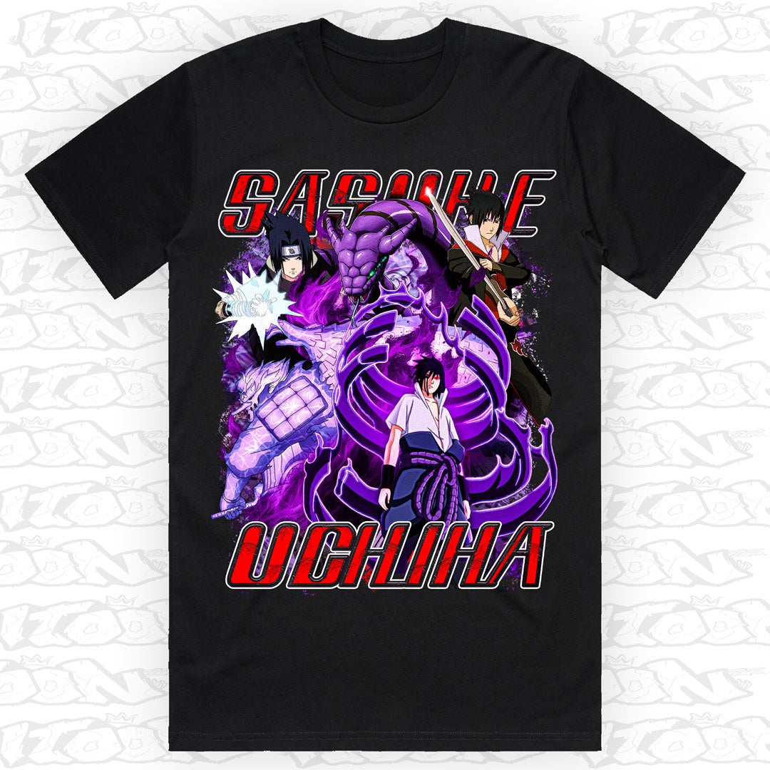 Sasuke on a black AS Colour Block tee - Single front print.