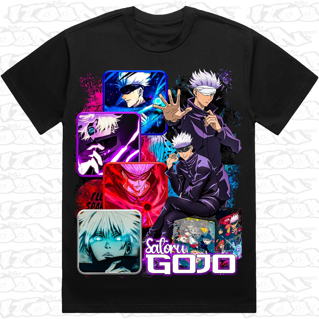 Satoru Gojo on a black AS Colour Heavy tee - Single front print.