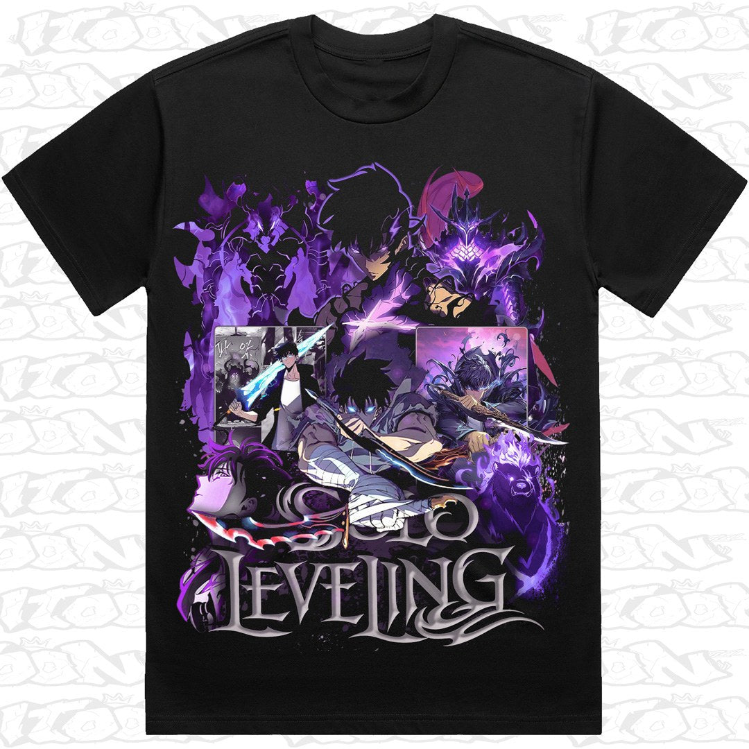 Solo Leveling on a black AS Colour Heavy tee - Single front print.