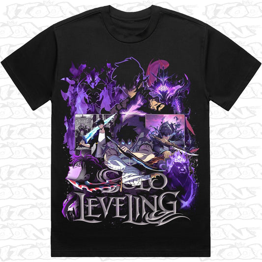 Solo Leveling on a black AS Colour Heavy tee - Single front print.