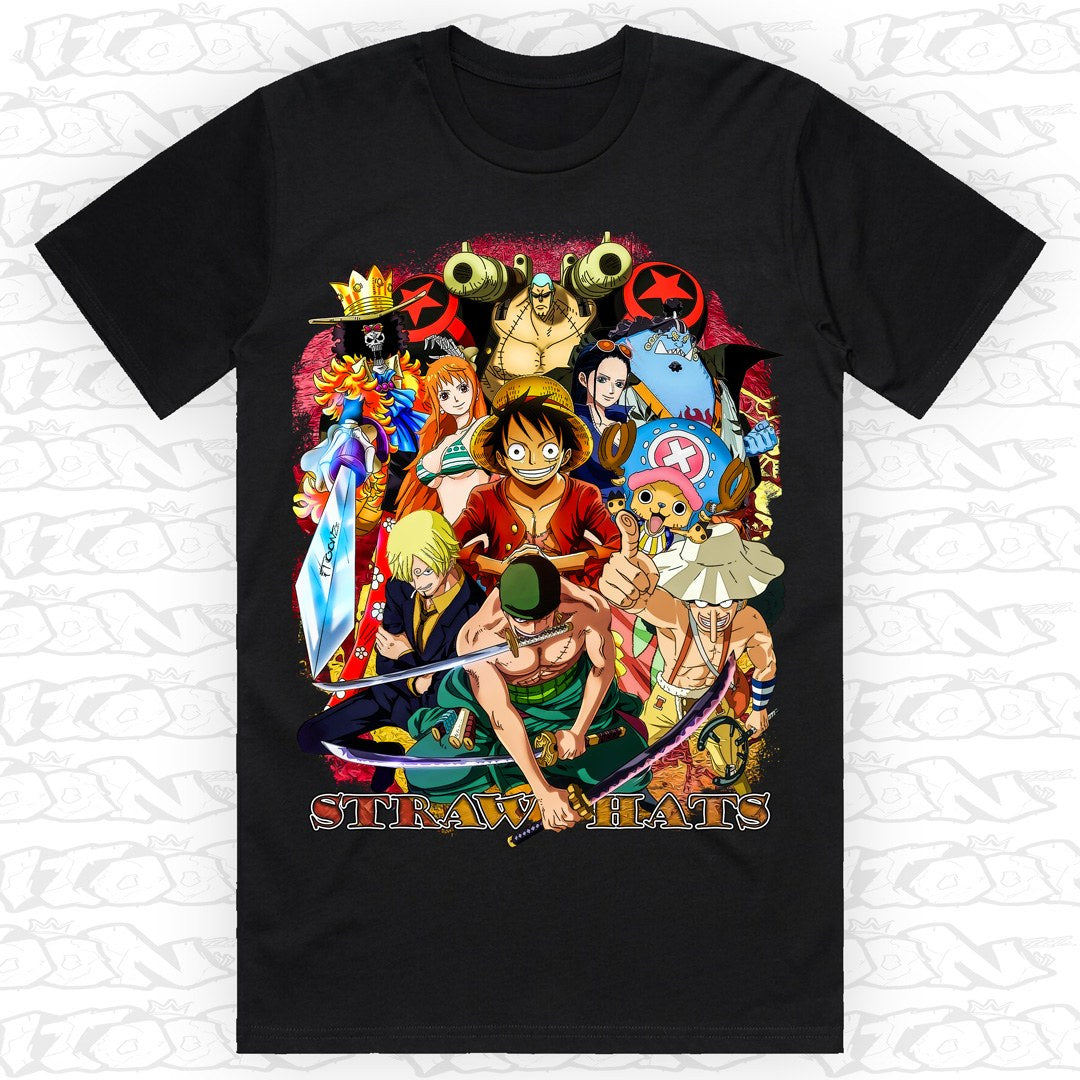 Straw Hats on a black AS Colour Block tee - Single front print.