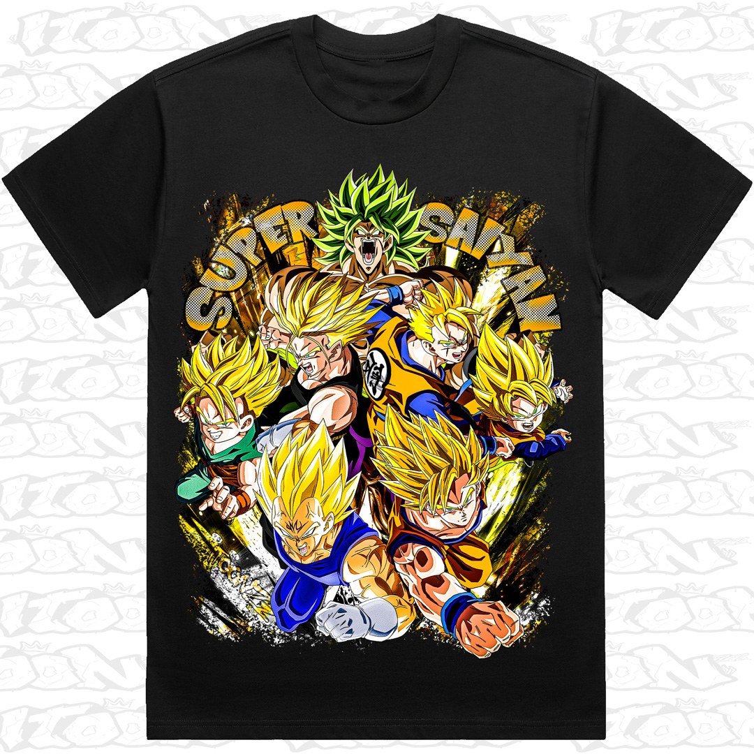Super Saiyan on a black AS Colour Heavy tee - Single front print.