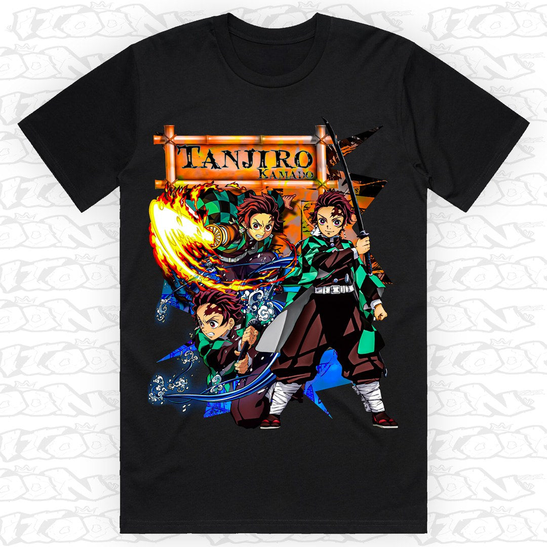 Tanjiro on a black AS Colour Block tee - Single front print.