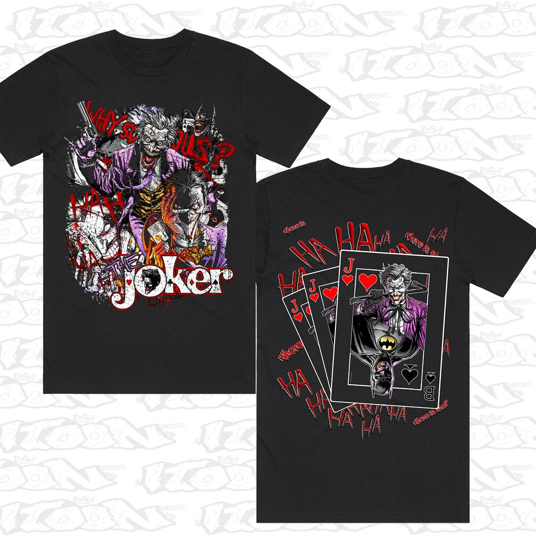 The Joker on a black AS Colour Block tee - Front and back print.