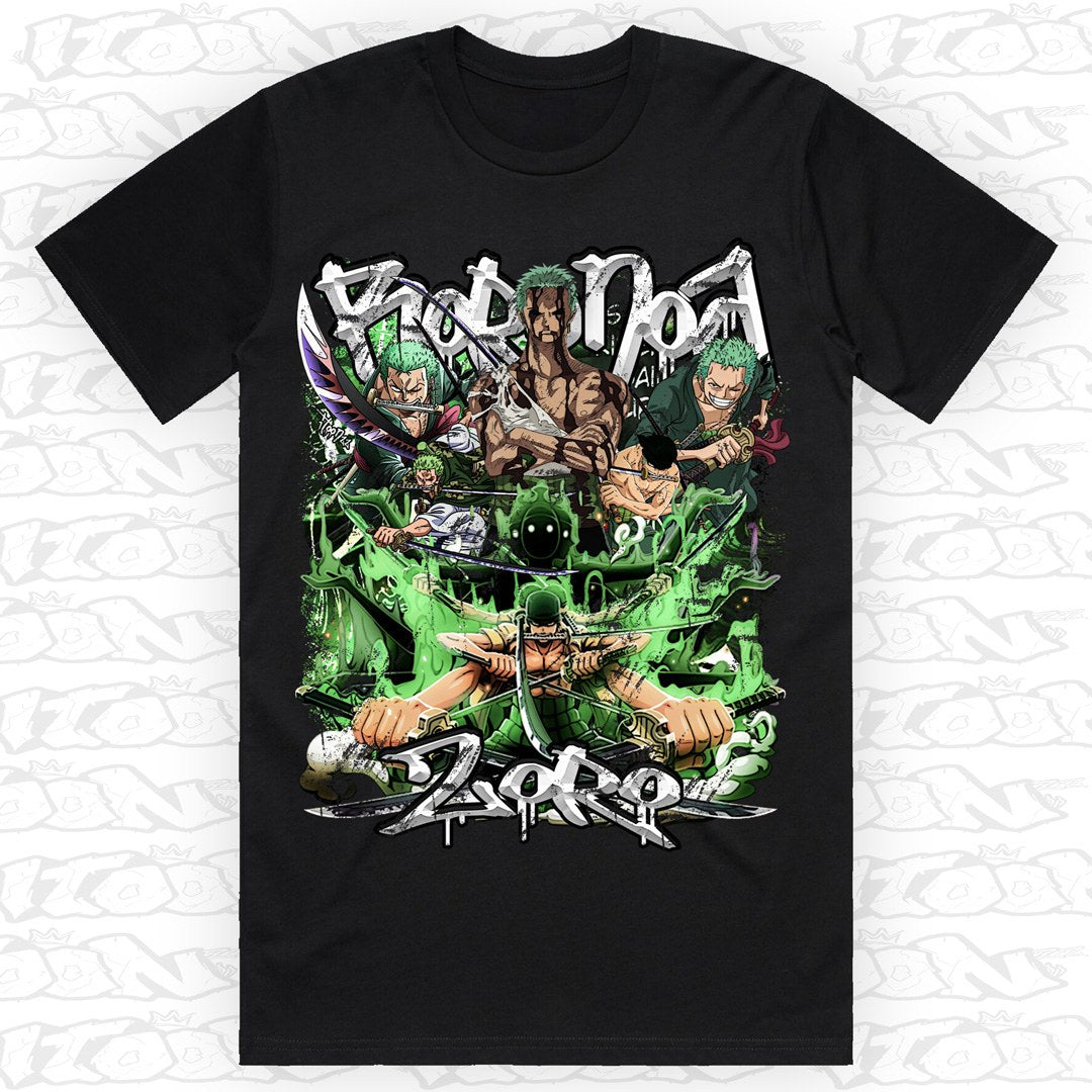 Zoro - Nothing Happened on a black AS Colour Block tee - Single front print.